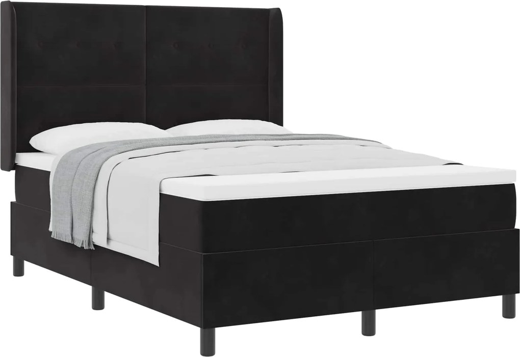 vidaXL Boxrugós ágy matracmal fejtámlával Fekete 140 x 200 cm Bársony