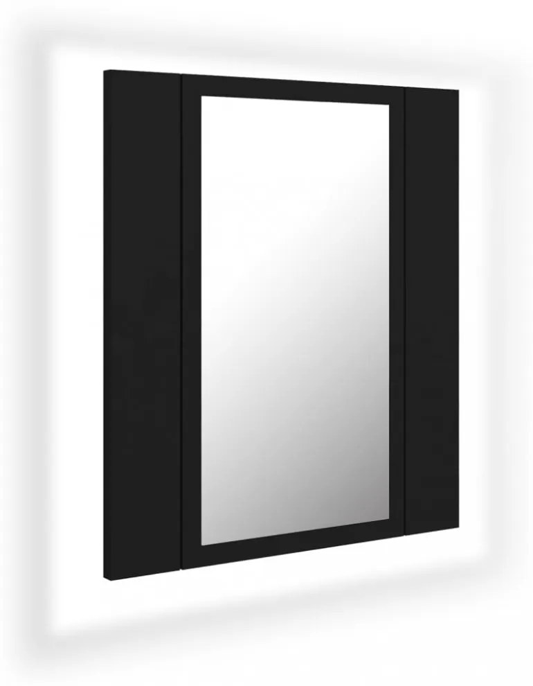 fekete akril LED-es fürdőszobaszekrény tükörrel 40x12x45 cm