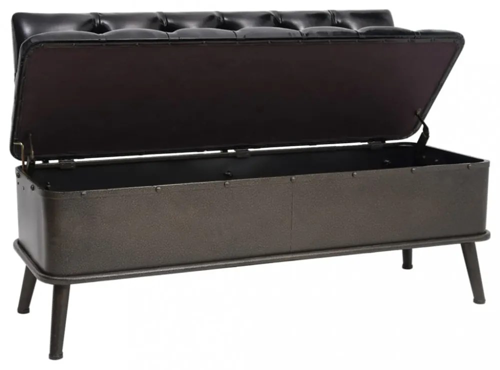 fekete műbőr tárolópad háttámlával 110 cm