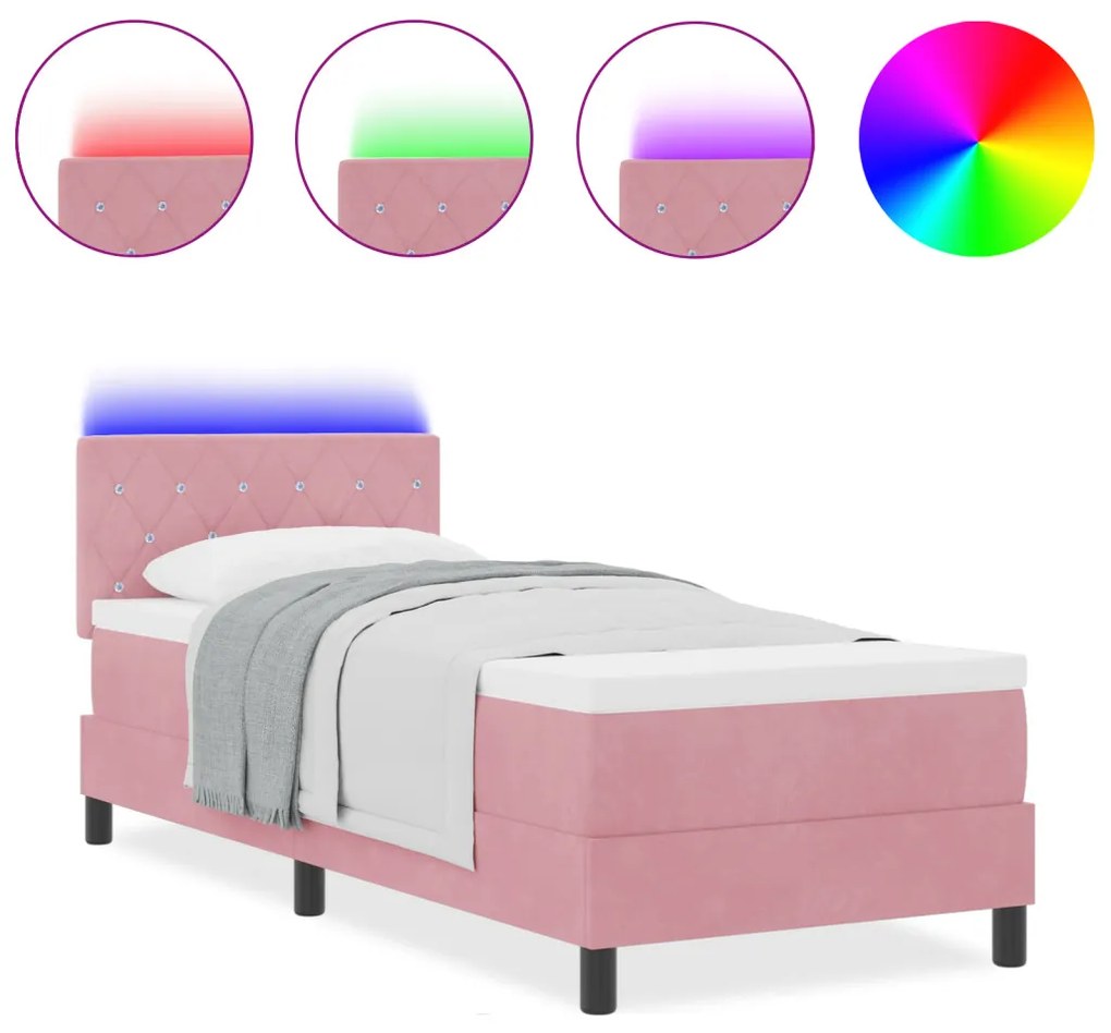 Boxspring Ágy Mattal és LED Rózsaszín 80x200 cm Bársonyos