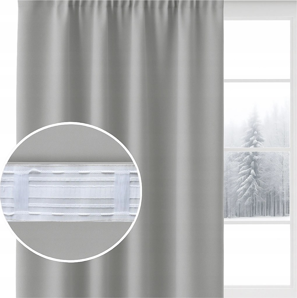 Kész sötétítő függöny 140x250 szürke függönyök Wave szalaggal, blackout