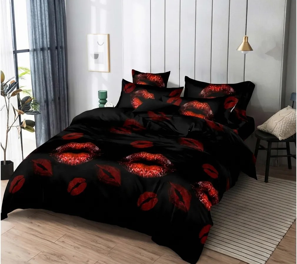 Mikroszálas ágyneműhuzat RED KISS fekete Ágyneműhuzat mérete: 70 x 80 cm | 140 x 200 cm