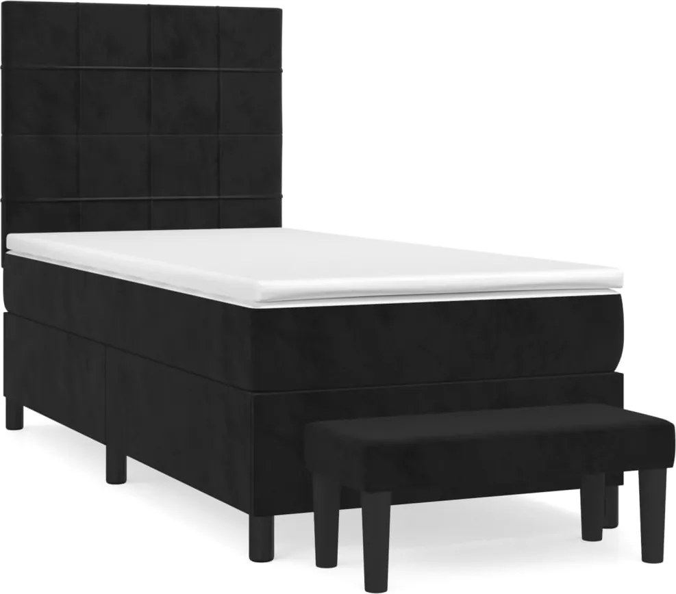 vidaXL fekete bársony rugós ágy matraccal 100 x 200 cm