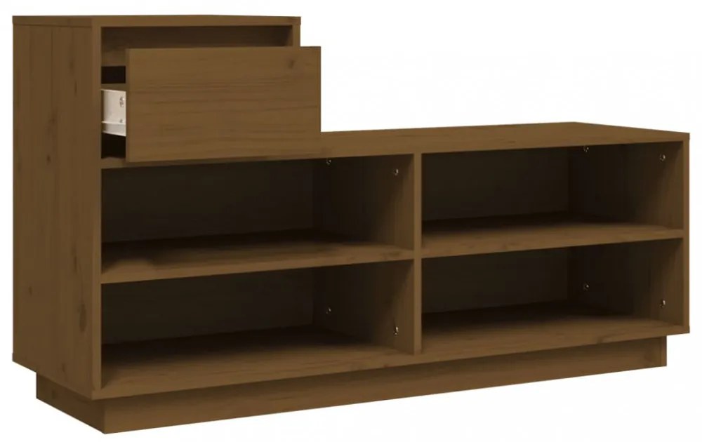 mézbarna tömör fenyőfa cipőszekrény 110 x 34 x 61 cm