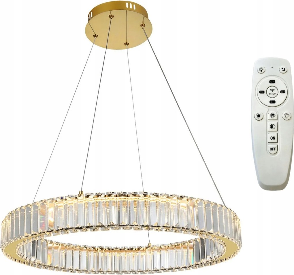 Kristály Csillár Mennyezeti Függőlámpa Tükör Nappali Távirányítóval 50CM