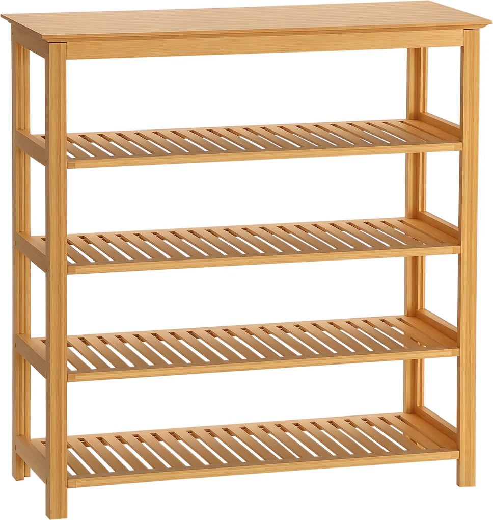 HOMCOM Cipőtartó, Cipőállvány 5 Szinten, Cipő Szervező max. 20 Pár Cipőhöz, Cipőshelf Bejárathoz, Előszobába, Bambusz, 80 x 29 x 82 cm, Természetes |