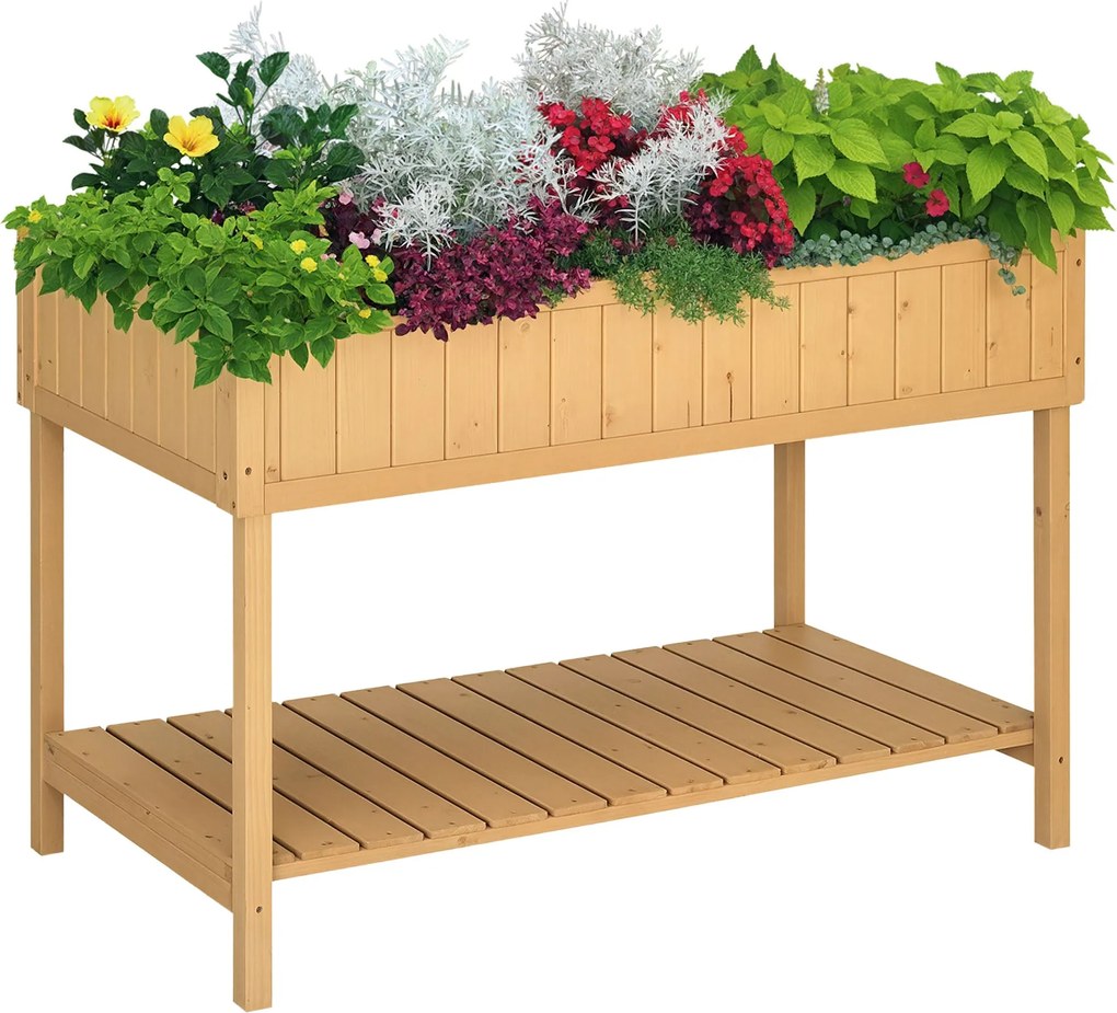 Outsunny Kiemelt Ültetőasztal Kerti Ágyás Palántázó Dozi 8 Rekesszel, Lejtős Polccal, Masszív Píne Fa, Természetes Fa 110 x 46 x 76 cm | Aosom