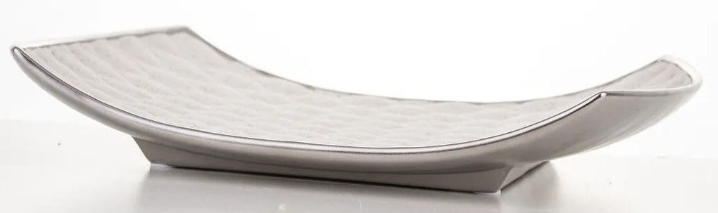 Porto design íves szögletes fehér-ezüst lerakó tálka 4x25,5x20cm