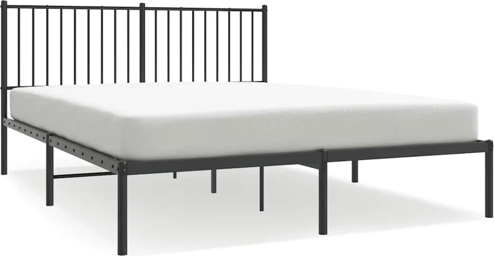 vidaXL fekete fém ágykeret fejtámlával 150 x 200 cm