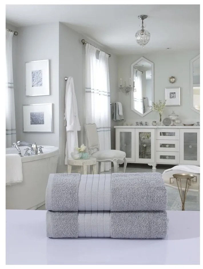 Világosszürke frottír pamut fürdőlepedő szett 2 db-os 70x140 cm – Good Morning