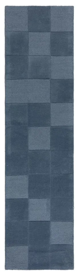 Sötétkék kézi szövésű gyapjú futószőnyeg 60x230 cm Checkerboard – Flair Rugs