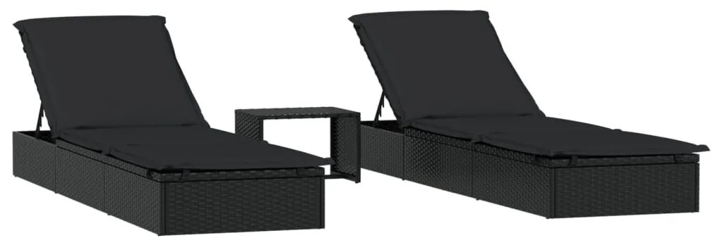 2 db fekete polyrattan napágy asztallal