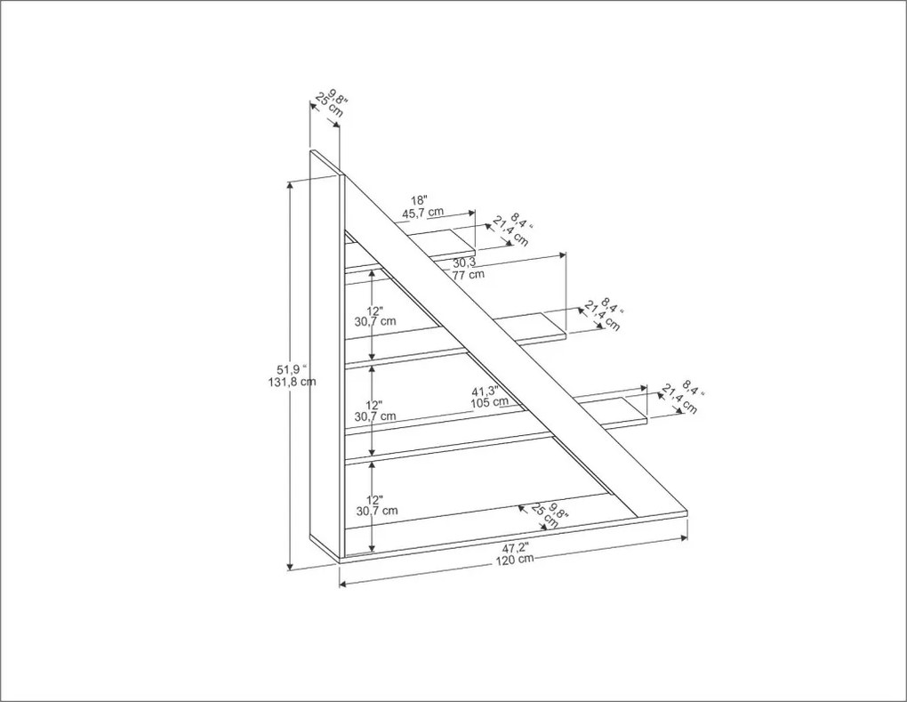 Pisagor könyvespolc, fehér, 120 cm