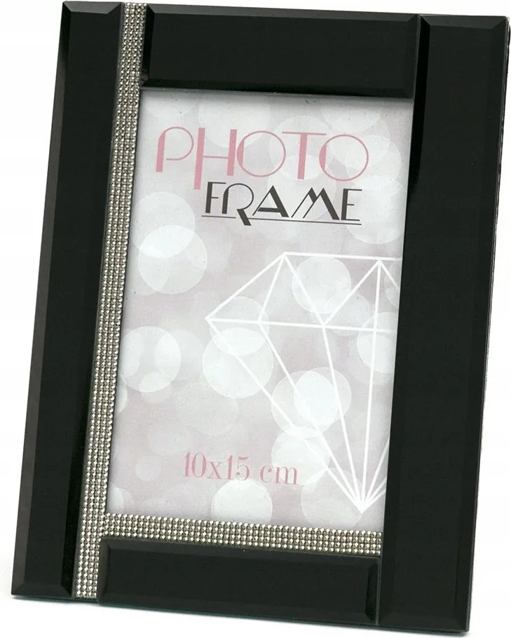 Fekete Üvegkeret Kövekkel 10x15cm Ezüst Glamour