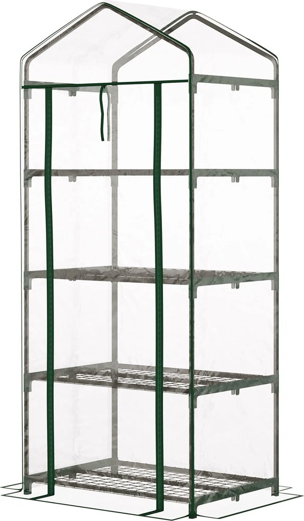 Outsunny Üvegház Polcokkal, Télálló Acélvázú Üvegház, Üvegház Balkonra, Kertbe, Paradicsom Üvegház 70x50x160cm, Üvegház Zöldségekhez, Virágokhoz, Növé