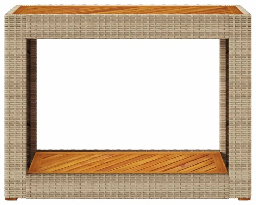 bézs polyrattan kerti kisasztal fa asztallappal 100x40x75 cm
