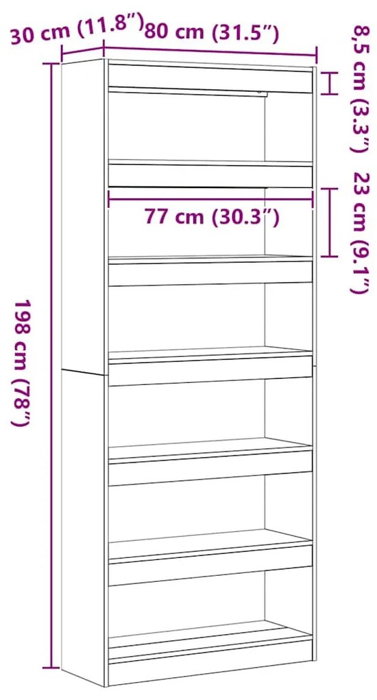 Könyvszekrény polcokkal Régi fa 80 x 30 x 198 cm Faanyag