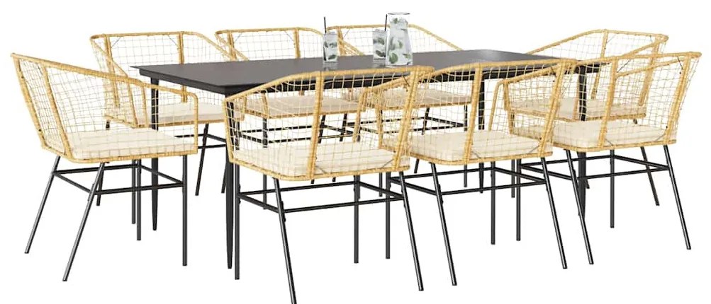 9 észes barna polyrattan üveg kerti étkezőgarnitúra párnával