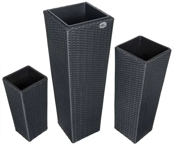 Casaria® 3 darabos polyrattan virágcserép szett - fekete