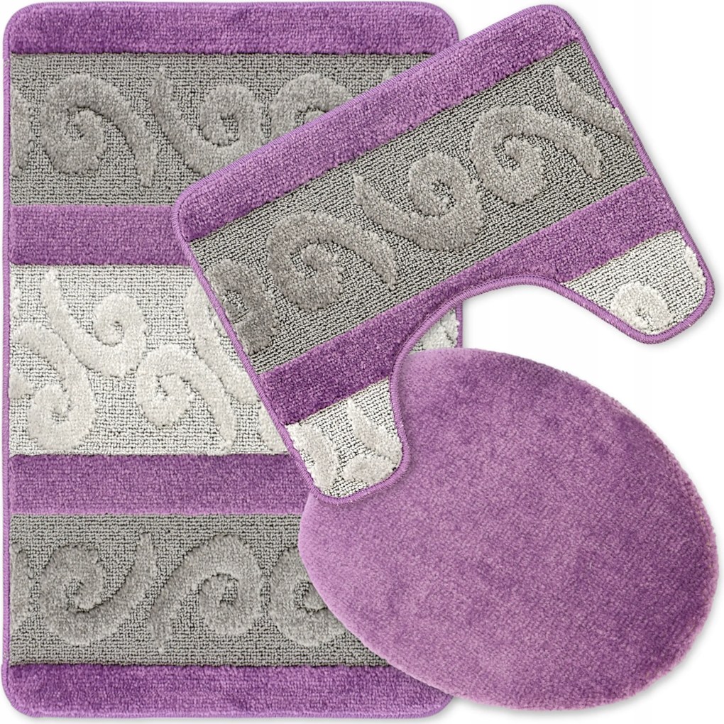 Fürdőszobaszőnyeg Csúszásgátló Szett 3 Db-os 50X80 Nagy Szürke Lila