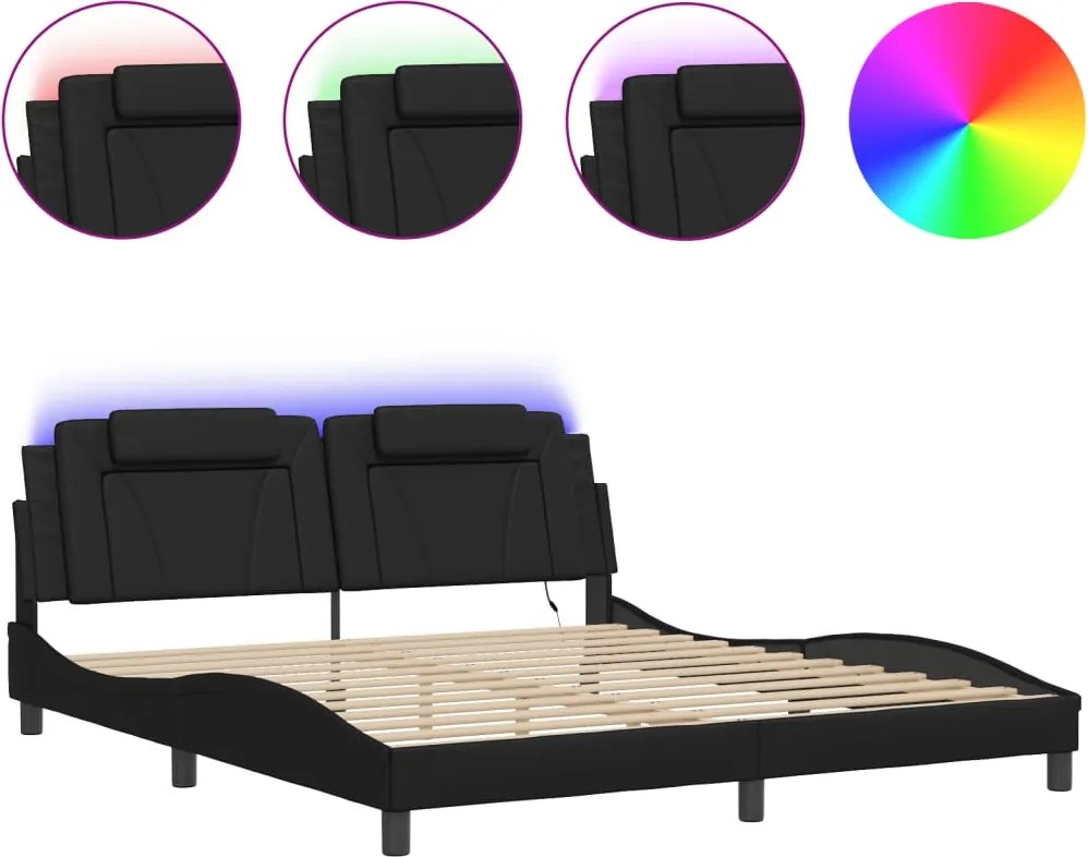 vidaXL fekete ágykeret Viana LED-ekkel matrac nélkül 180 x 200 cm