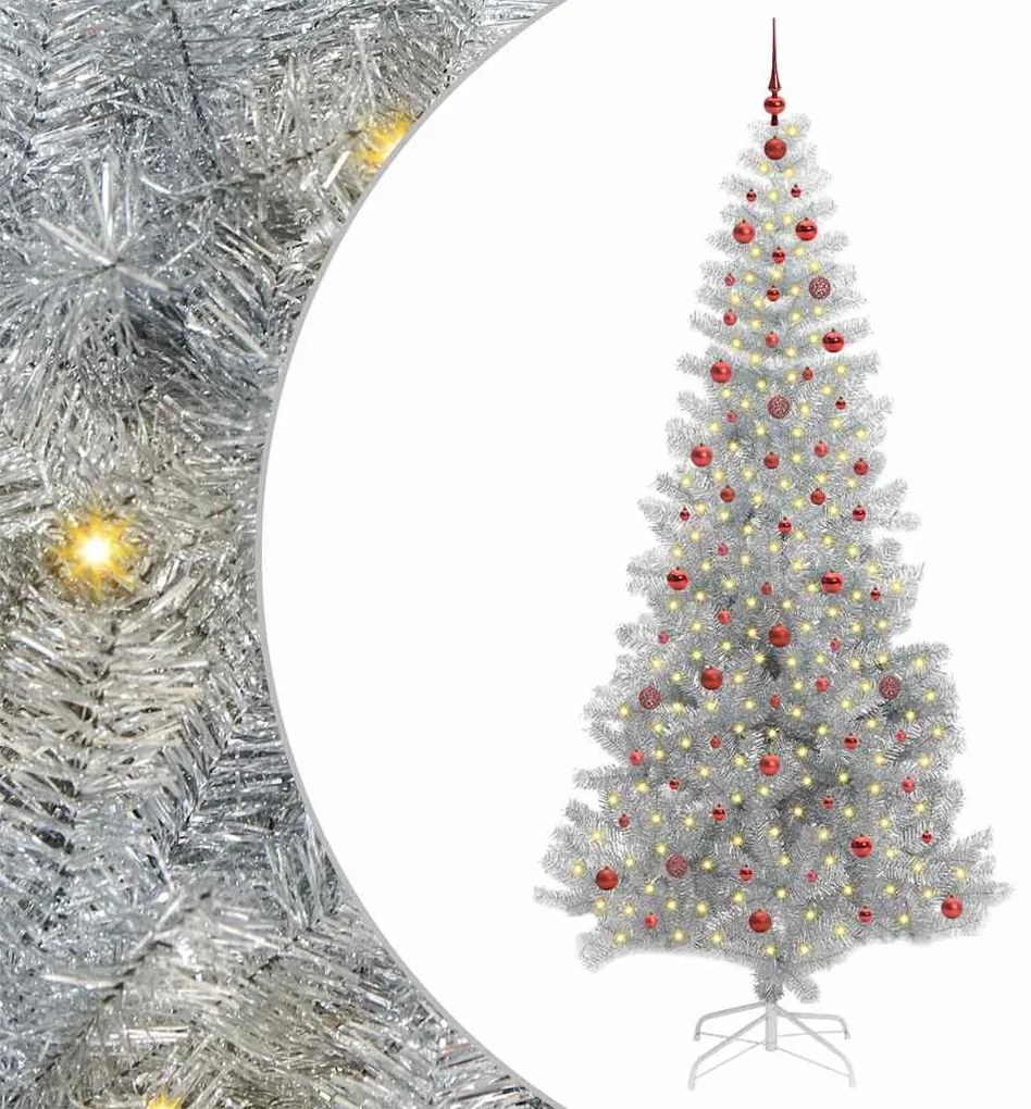 Karácsonyfa 300 LED-del állvánnyal Ezüst 240 cm PET