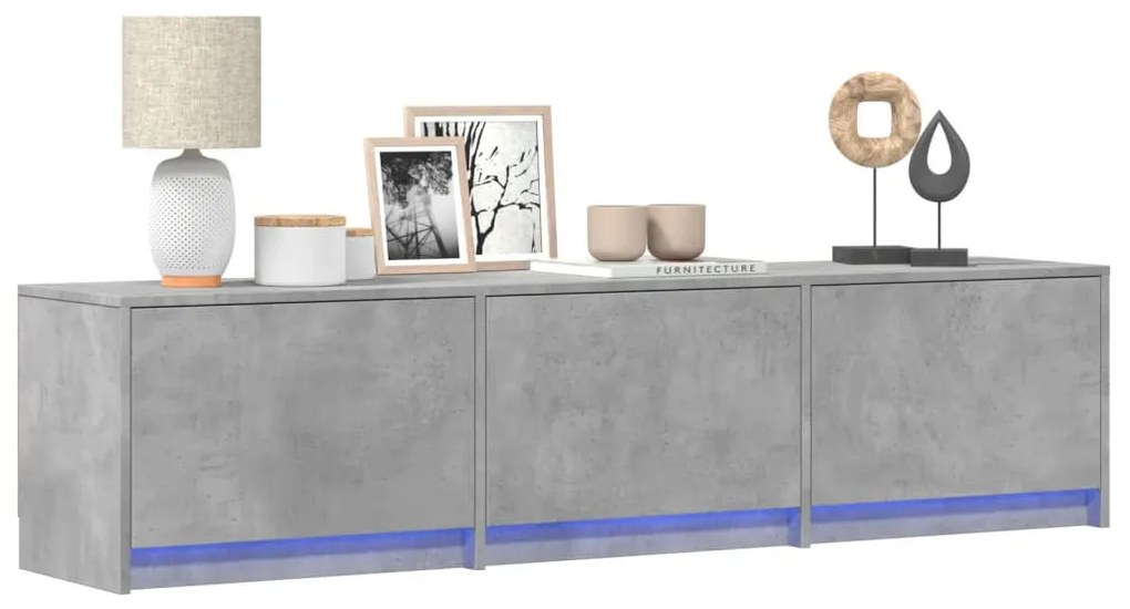 betonszürke szerelt fa TV-szekrény LED-ekkel 165 x 34 x 50 cm