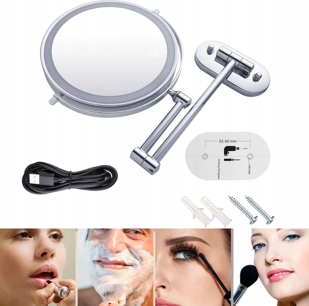 Kozmetikai nagyítós fali tükör sminkhez megvilágított 1X/10X