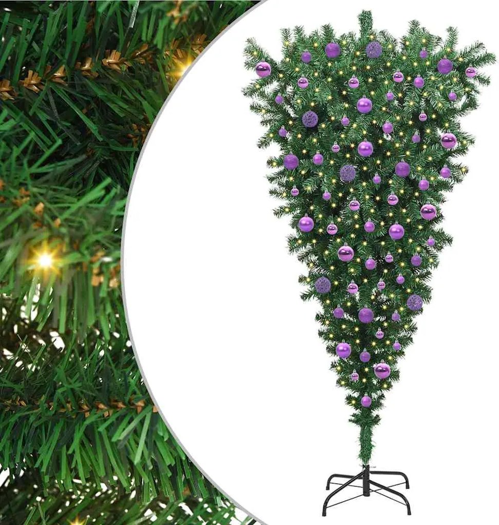 vidaXL Fejre állítható műfenyő világító gömbbel Zöld 180 cm PVC