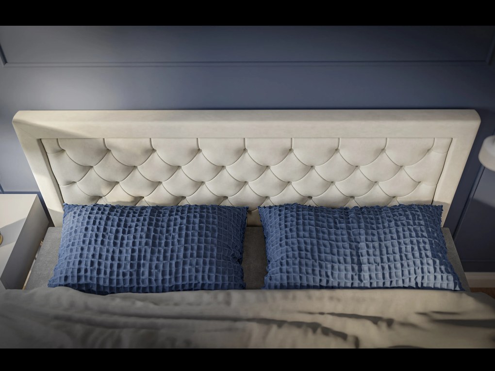 Franciaágy Boxspring 200 cm Bohem (elefántcsont) (matraccal és tárolóhellyel). 1054514