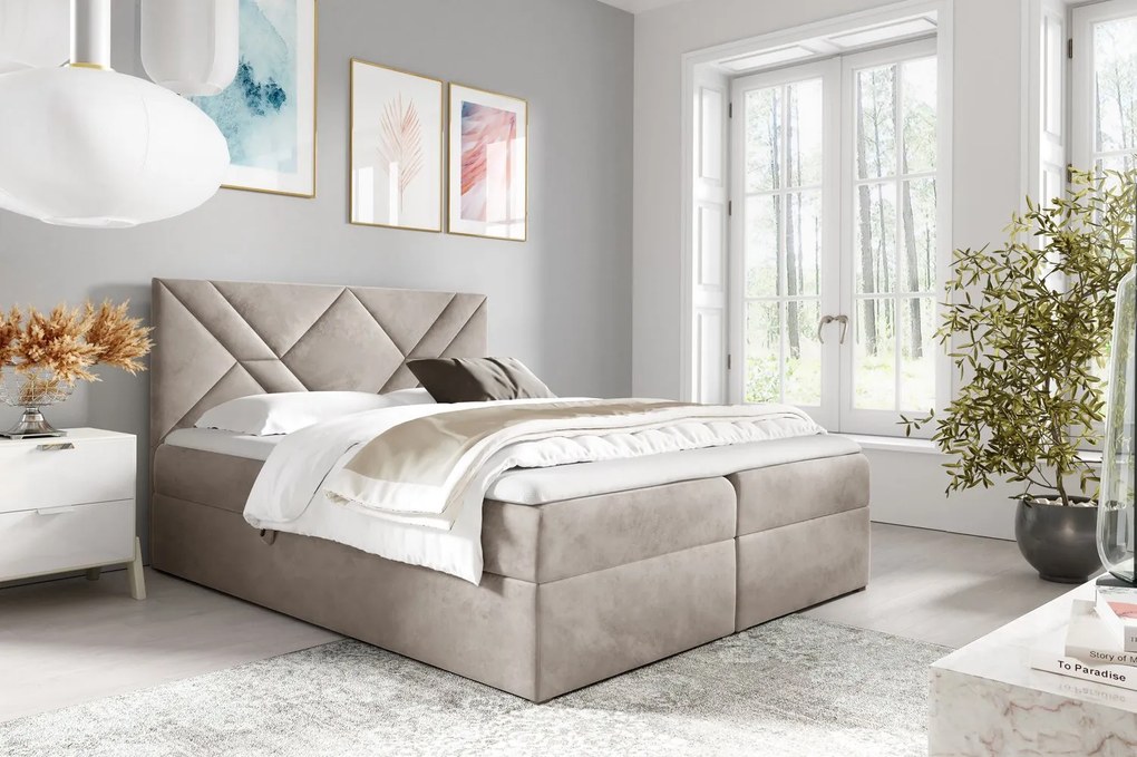 ASKOT boxspring ágy - 200x200, bézs + INGYENES topper