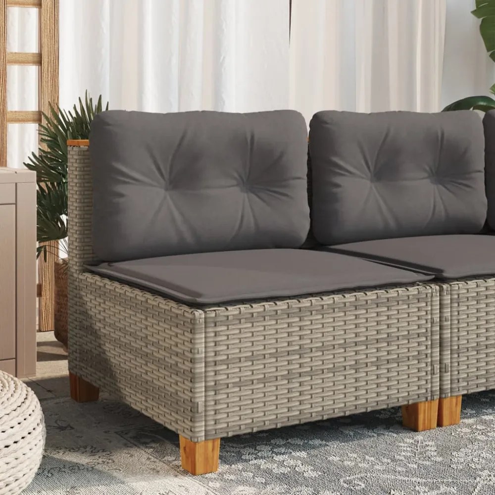 szürke polyrattan karfa nélküli kerti kanapé párnával