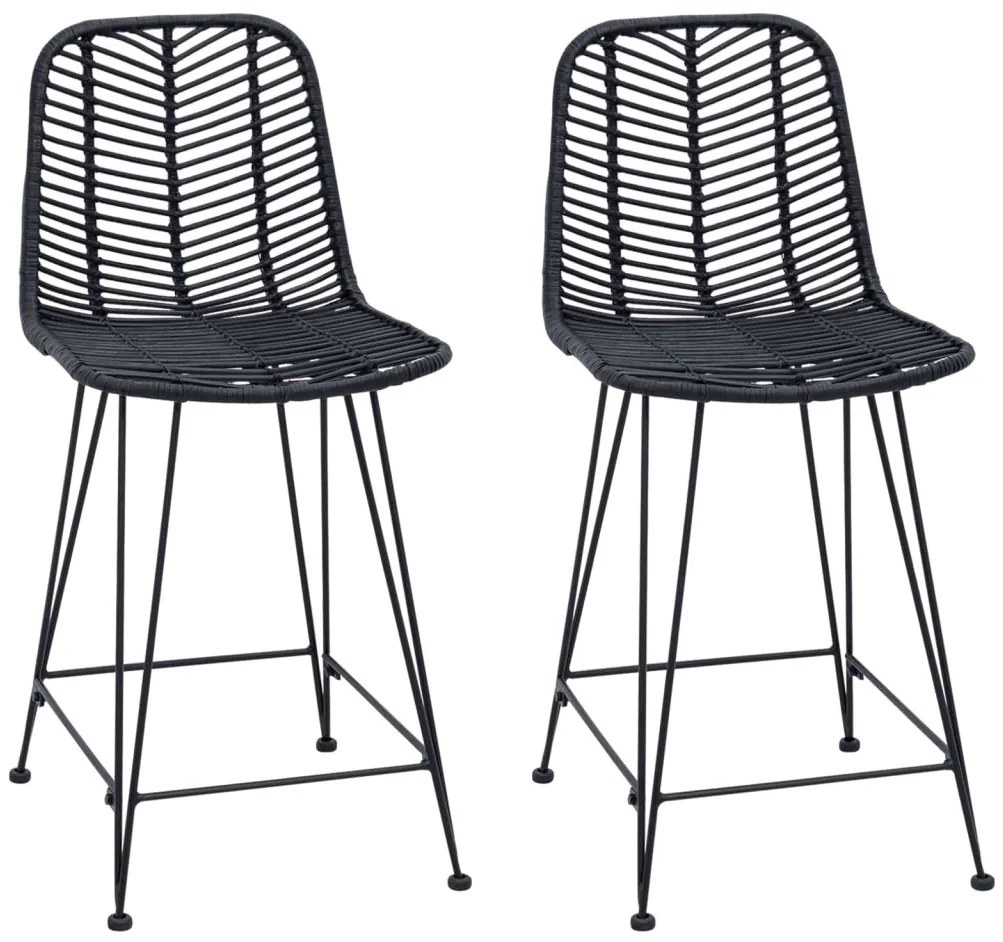 Bárszék 2 pcs Fekete 44,5 x 54,5 x 97,5 cm Rattan és Vas