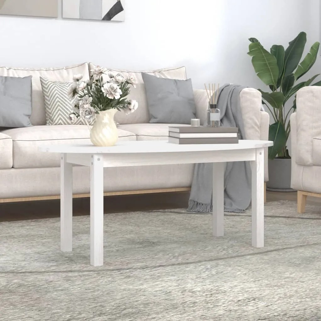 Fehér tömör fenyőfa dohányzóasztal 110 x 55 x 45 cm