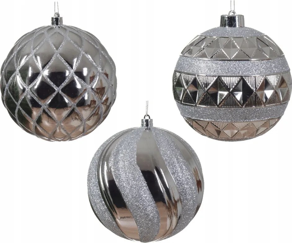 Karácsonyfadísz műanyag Ezüst csillogó karácsonyfadísz 12cm