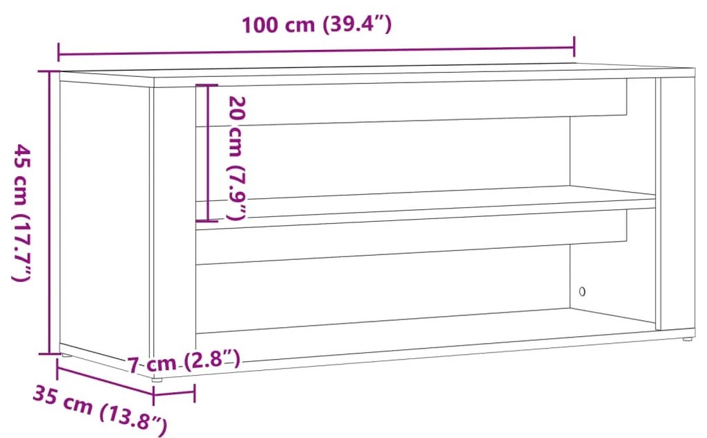 kézműves tölgy színű szerelt fa cipőtároló pad 100 x 35 x 45 cm