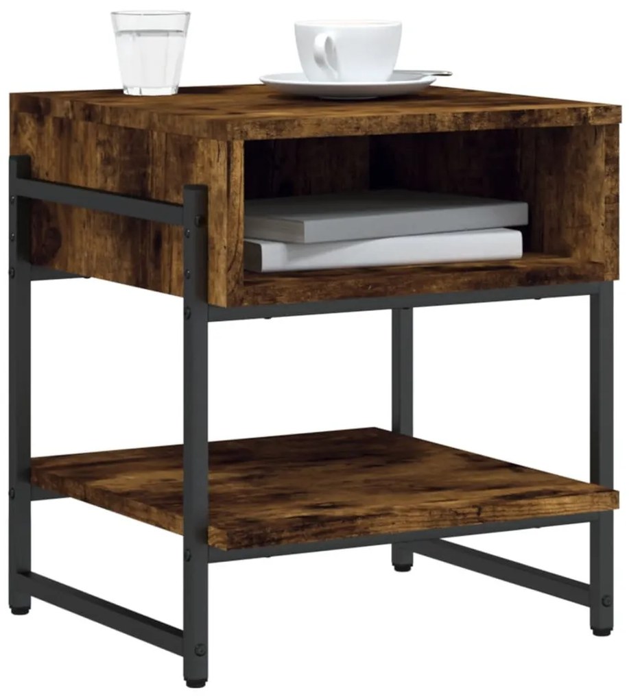 Füstös tölgy színű szerelt fa dohányzóasztal 40 x 40 x 45 cm