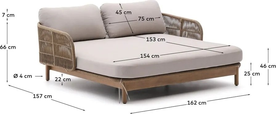 Krémszínű-natúr színű kétszemélyes tömörfa kerti napozóágy Catalina – Kave Home