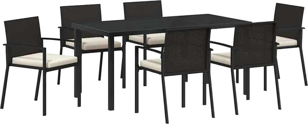 vidaXL Kert étkező szett 7 pcs Fekete Porszórt acél