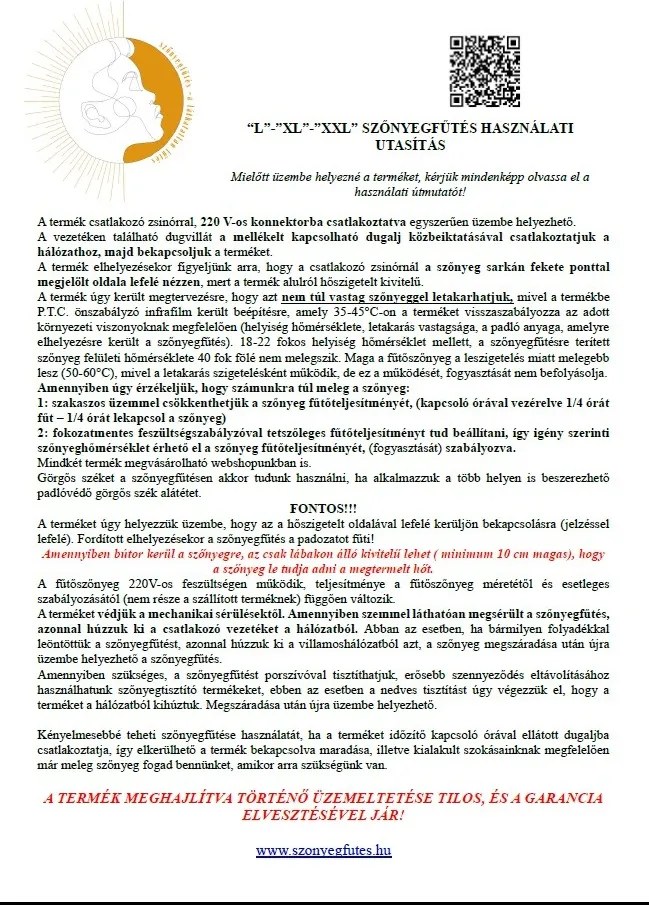 Otthoni infra fűtőszőnyeg - XL 130*200 cm