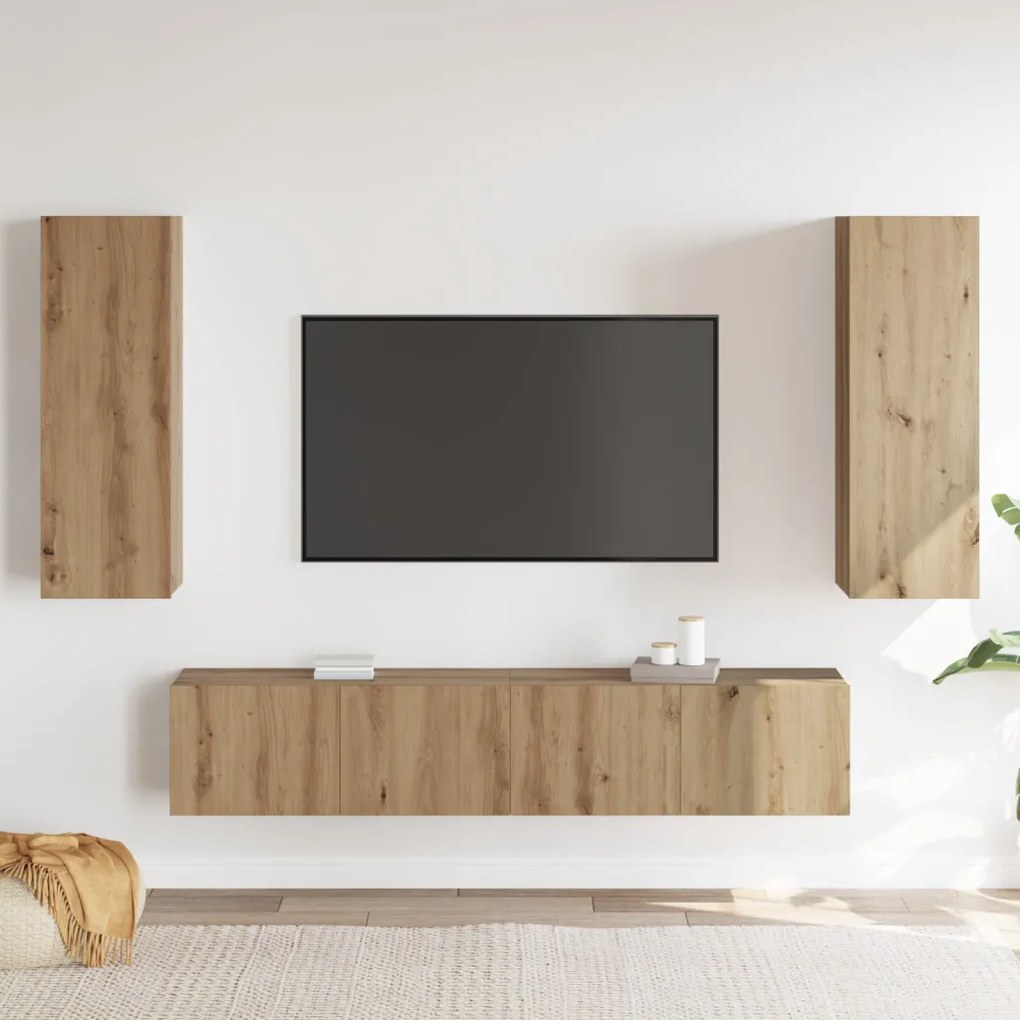 4 darabos TV szekrény szett falra szerelhető artisan tölgy szerelt fával