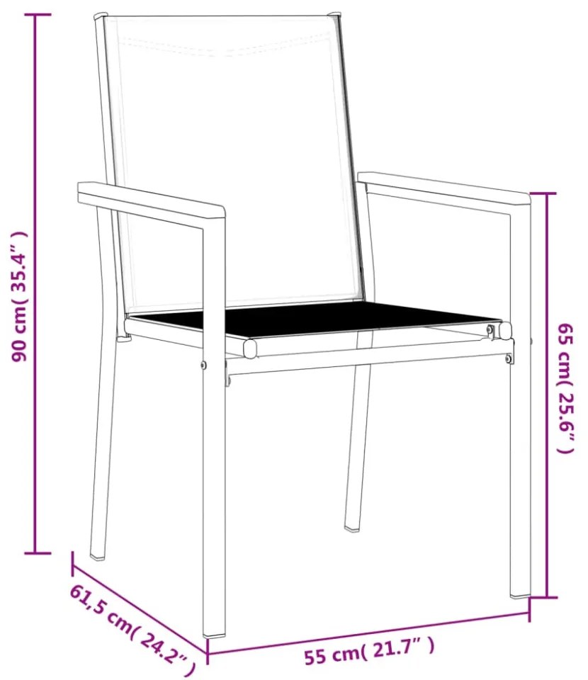 2 db fekete textilén és acél kerti szék 55 x 61,5 x 90 cm