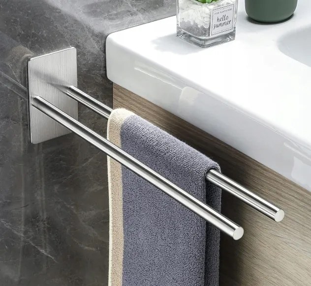 Törölközőtartó dupla 38 cm rozsdamentes acél fúrás nélkül