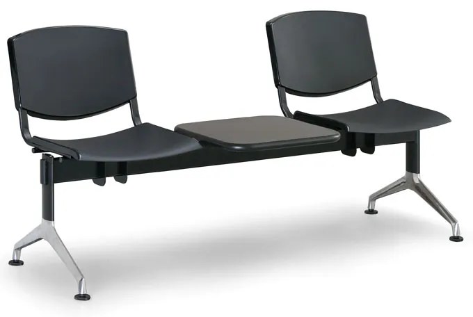 Design műanyag pad, 2 üléses + asztal, fekete