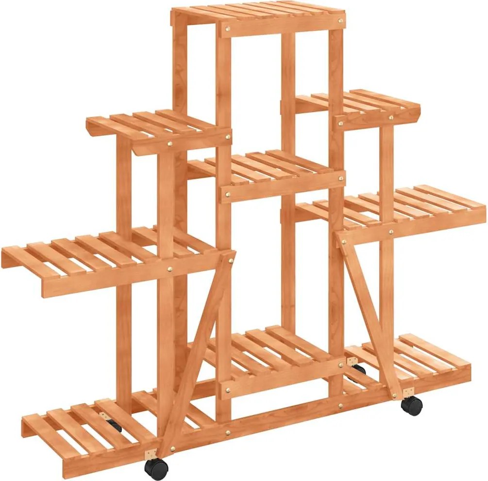 vidaXL tömör fenyőfa virágtartó állvány kerekekkel 110 x 25 x 101 cm