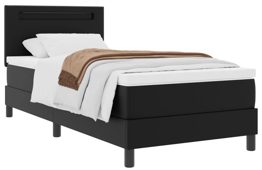 Boxspring ágy matraccal – fekete, 90x200 cm, műbőr