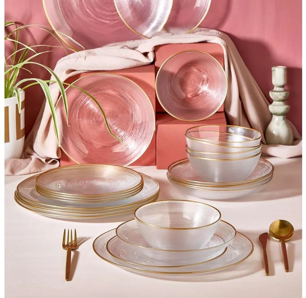 24 darabos étkészlet átlátszó/arany/üveg