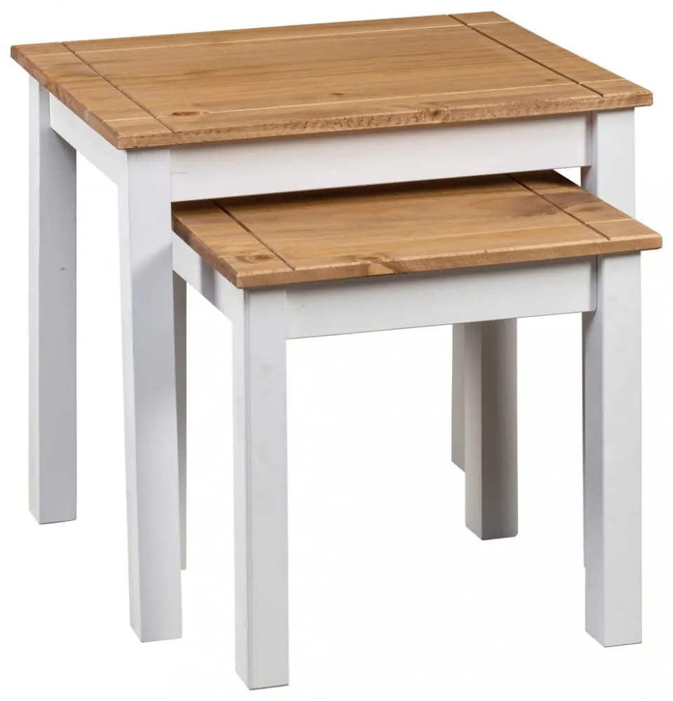 vidaXL 2 db fehér panama stílusú tömör fenyőfa egymásba tolható asztal