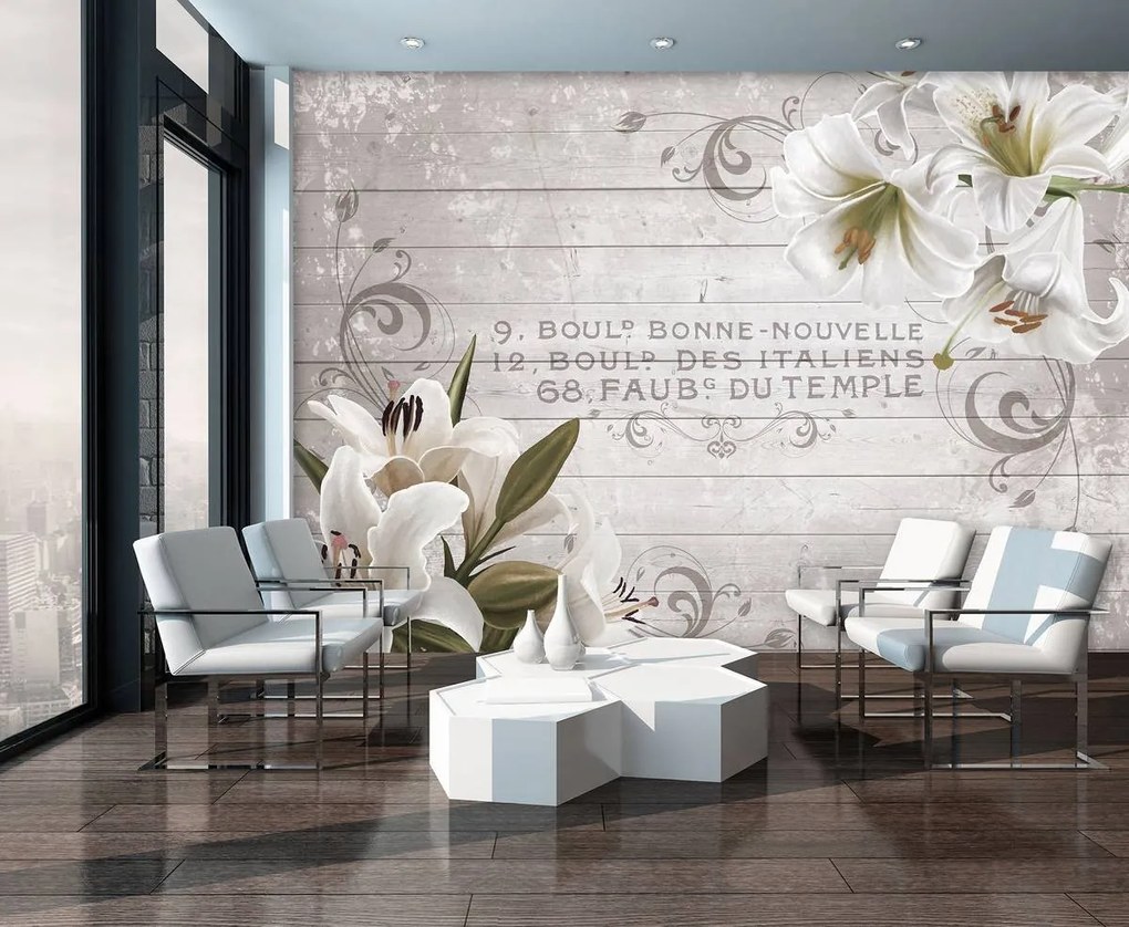 Fotótapéta - Fehér liliom fa táblák (152,5x104 cm)