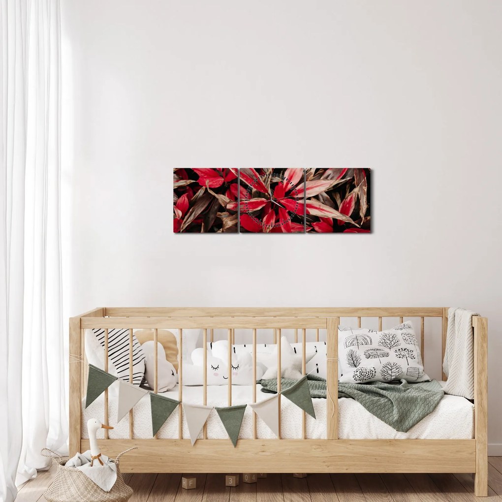 Piros szirmok képe (órával) (90x30 cm)